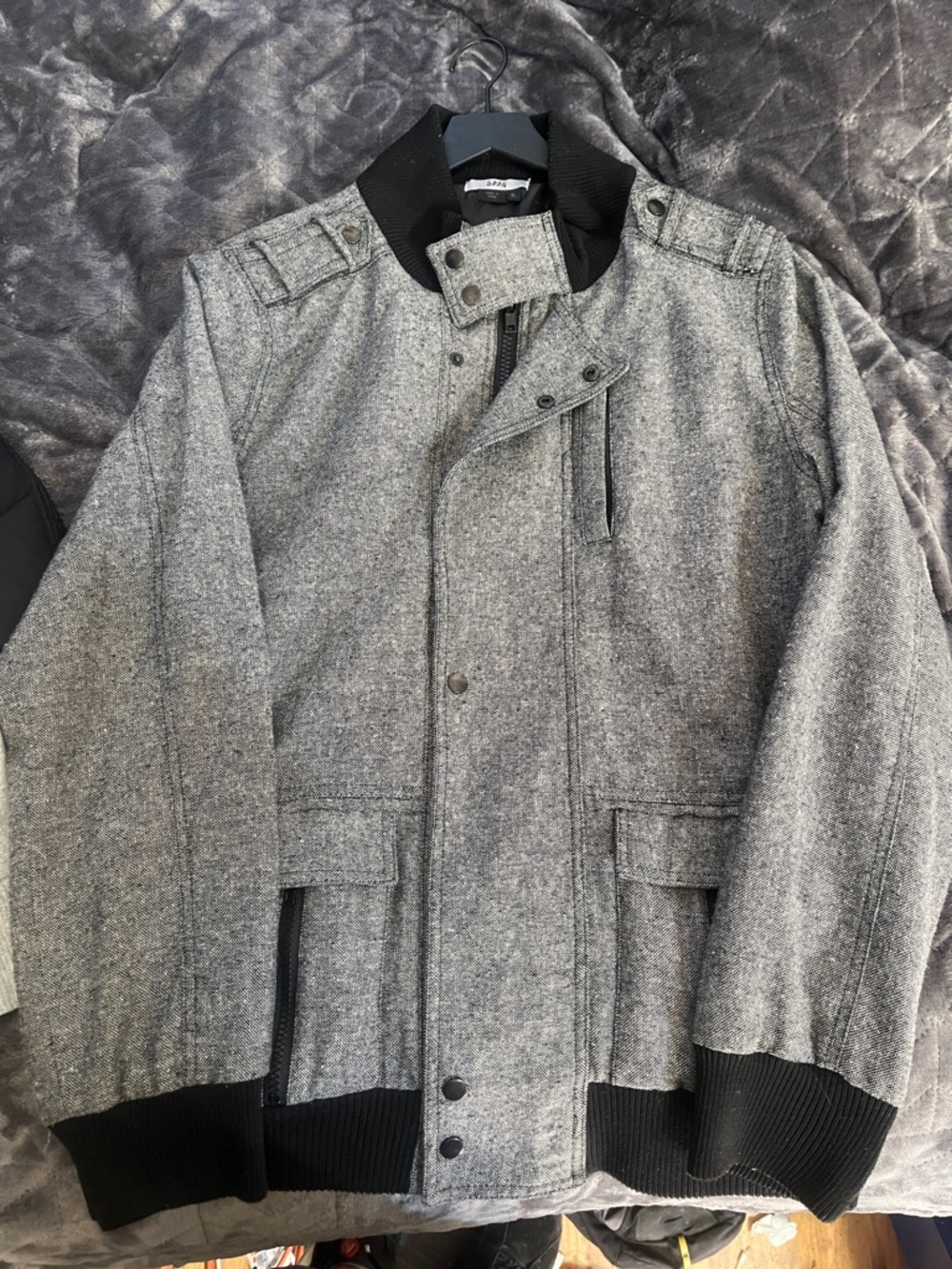Men's Gray Wool-Blend Bomber Jacket - Classic Casual